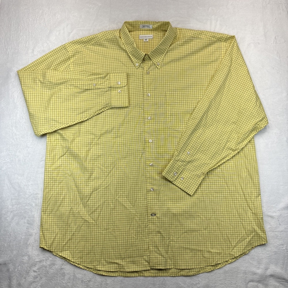 Cutter & Buck Shirt Mens 3XB Big Yellow Windowpane Check Cotton Preppy